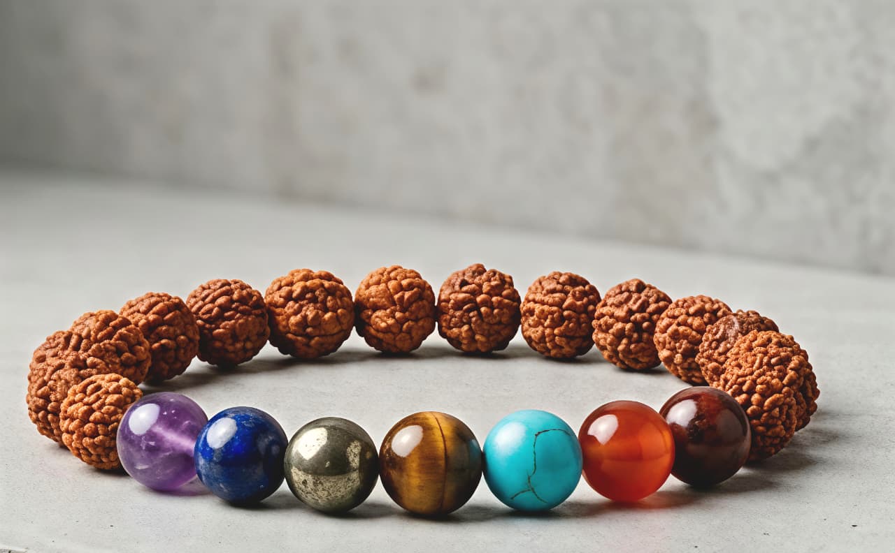 रुद्राक्ष आणि ७ चक्र क्रिस्टल ब्रेसलेट